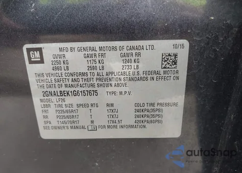 2016 Chevrolet Equinox Ls из США, поврежденный, VIN 2GNALBEK1G6157675